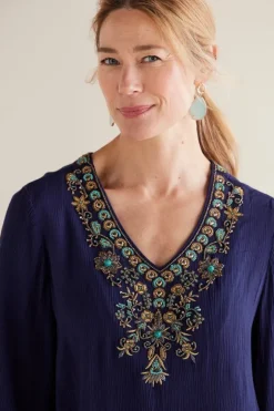 Sale Soft Surroundings Paulina Gauze Pullover Navy