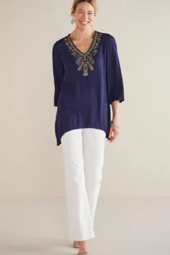 Sale Soft Surroundings Paulina Gauze Pullover Navy