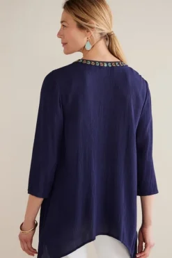 Sale Soft Surroundings Paulina Gauze Pullover Navy