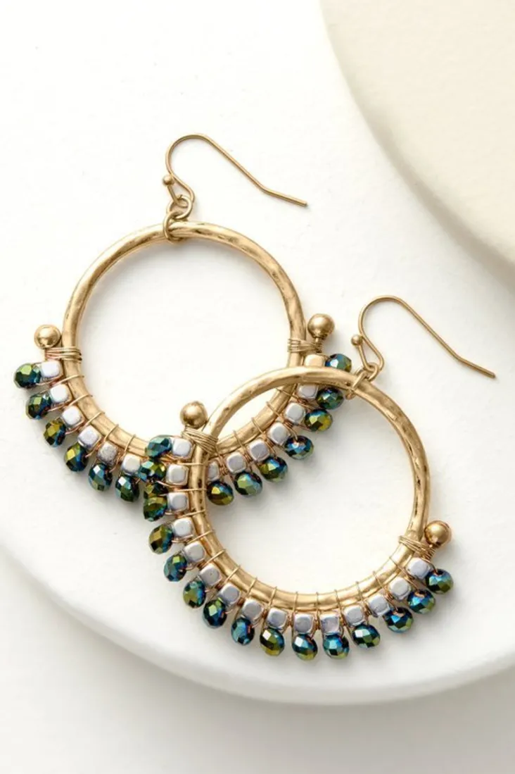 New Soft Surroundings Phoebe Beads Hoop Earrings Gold