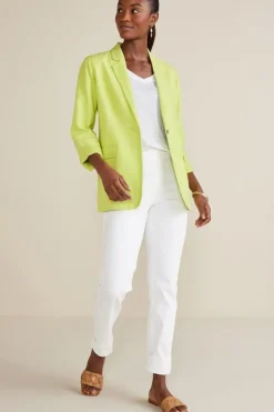 Discount Soft Surroundings Portofino Linen Blend Boyfriend Blazer Lime