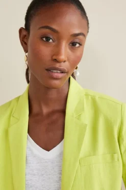 Discount Soft Surroundings Portofino Linen Blend Boyfriend Blazer Lime