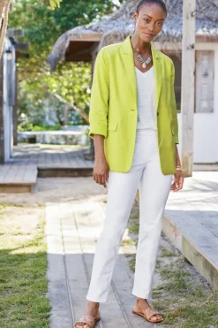Discount Soft Surroundings Portofino Linen Blend Boyfriend Blazer Lime