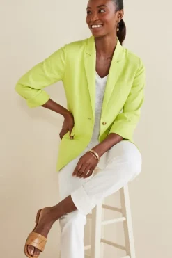 Discount Soft Surroundings Portofino Linen Blend Boyfriend Blazer Lime