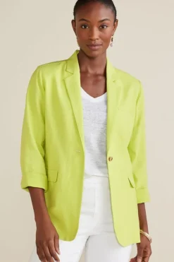 Discount Soft Surroundings Portofino Linen Blend Boyfriend Blazer Lime