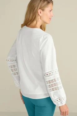 Discount Soft Surroundings Prospera Lace Trim Top IvoryPearl