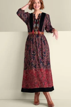 Outlet Soft Surroundings Quinn Maxi Dress FlowingPaisleyBlack+Red