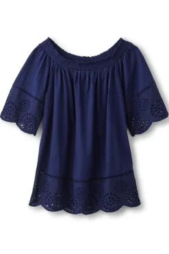 Hot Soft Surroundings Rahma Eyelet Trimmed Tee Navy