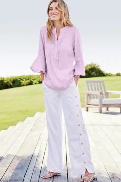Soft Surroundings Raisa Linen Blend Top BlueBell