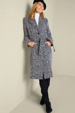 Hot Soft Surroundings Rami Jacquard Coat Black/White