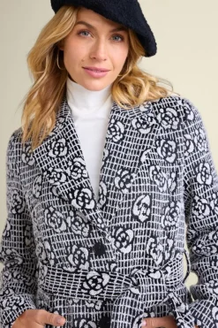 Hot Soft Surroundings Rami Jacquard Coat Black/White