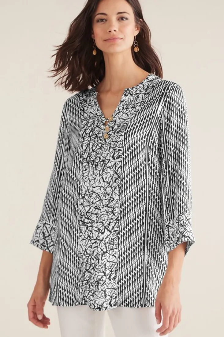 Discount Soft Surroundings Ravello Top Black/WhiteAbstract