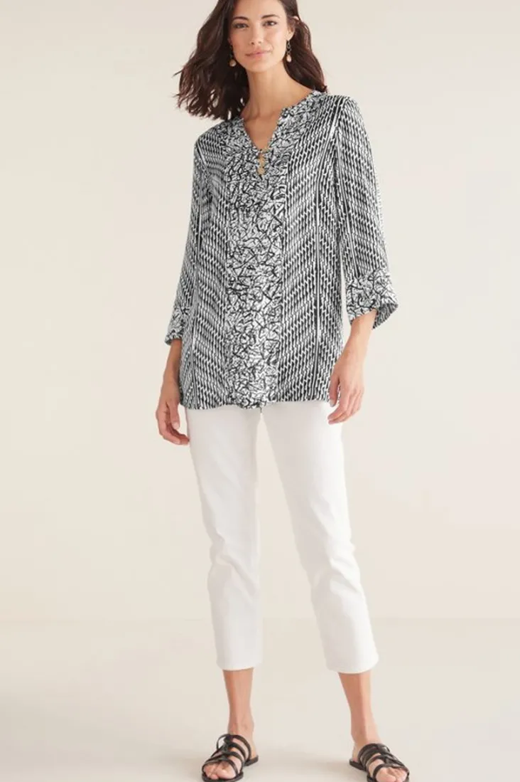 Discount Soft Surroundings Ravello Top Black/WhiteAbstract