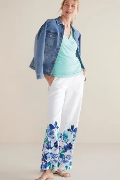 Outlet Soft Surroundings Ronna Linen Blend Wide Leg Pants WatercolorFloral