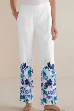 Outlet Soft Surroundings Ronna Linen Blend Wide Leg Pants WatercolorFloral