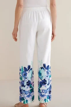 Outlet Soft Surroundings Ronna Linen Blend Wide Leg Pants WatercolorFloral