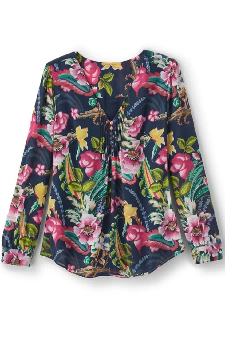 Outlet Soft Surroundings Samantha Georgette Top NavyPaisley