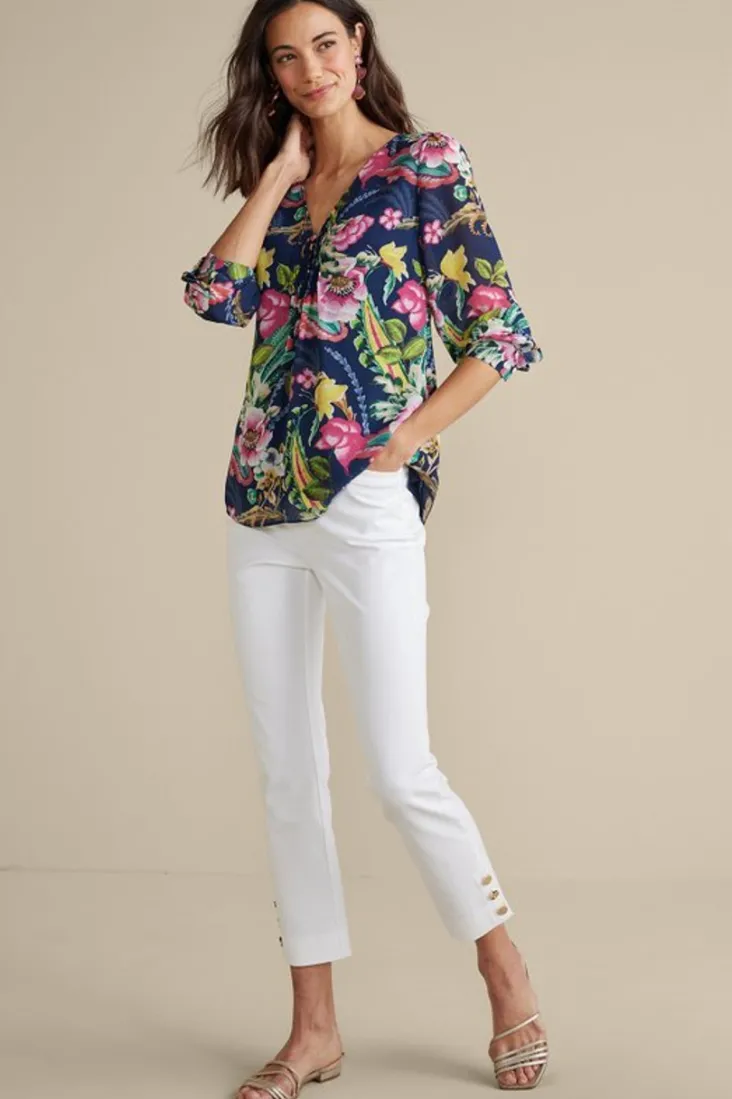 Outlet Soft Surroundings Samantha Georgette Top NavyPaisley