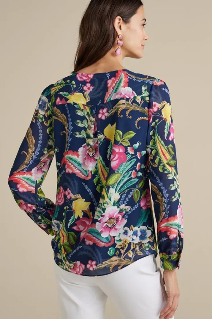 Outlet Soft Surroundings Samantha Georgette Top NavyPaisley