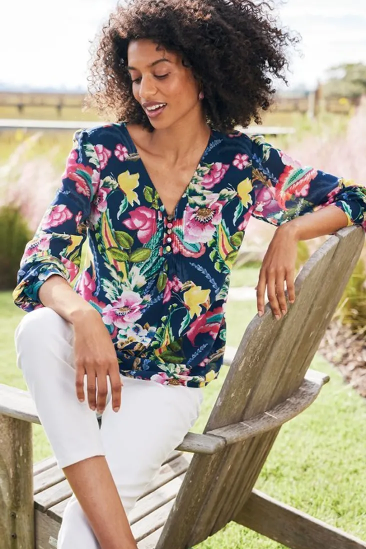 Outlet Soft Surroundings Samantha Georgette Top NavyPaisley