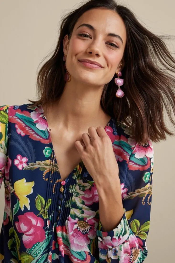 Outlet Soft Surroundings Samantha Georgette Top NavyPaisley