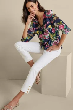 Outlet Soft Surroundings Samantha Georgette Top NavyPaisley