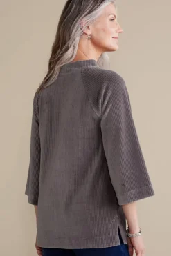 Soft Surroundings Samina Corduroy Pullover ShorelineGrey