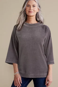 Soft Surroundings Samina Corduroy Pullover ShorelineGrey