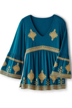 Best Soft Surroundings Setara 3/4 Sleeve Top MoroccanBlue