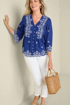 Discount Soft Surroundings Shona Embroidered Top SodaliteBlue