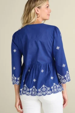 Discount Soft Surroundings Shona Embroidered Top SodaliteBlue