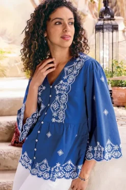 Discount Soft Surroundings Shona Embroidered Top SodaliteBlue