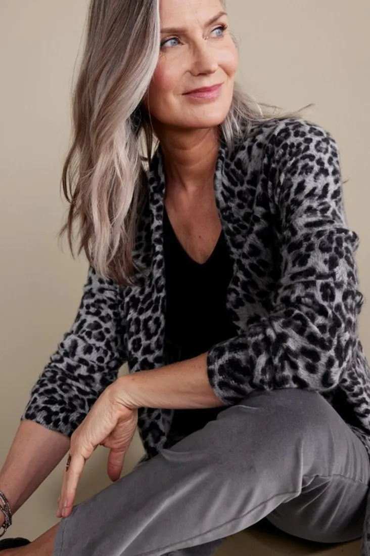 Online Soft Surroundings Sibyl Cashmere Printed Cardigan Leopard