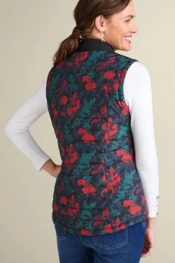 New Soft Surroundings Sienna Reversible Puffer Vest WildflowerAntiqueBlack