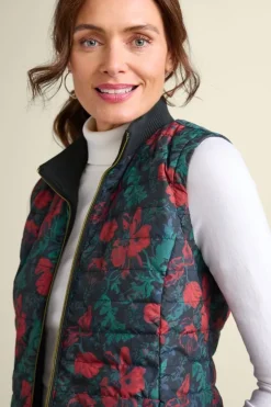 New Soft Surroundings Sienna Reversible Puffer Vest WildflowerAntiqueBlack