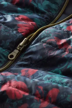 New Soft Surroundings Sienna Reversible Puffer Vest WildflowerAntiqueBlack
