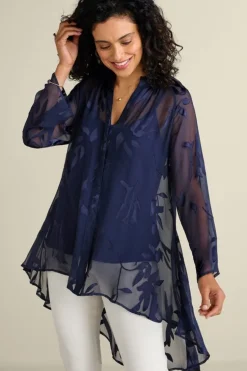 Clearance Soft Surroundings Silk Convertible Shirt & Cami Navy