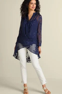 Clearance Soft Surroundings Silk Convertible Shirt & Cami Navy