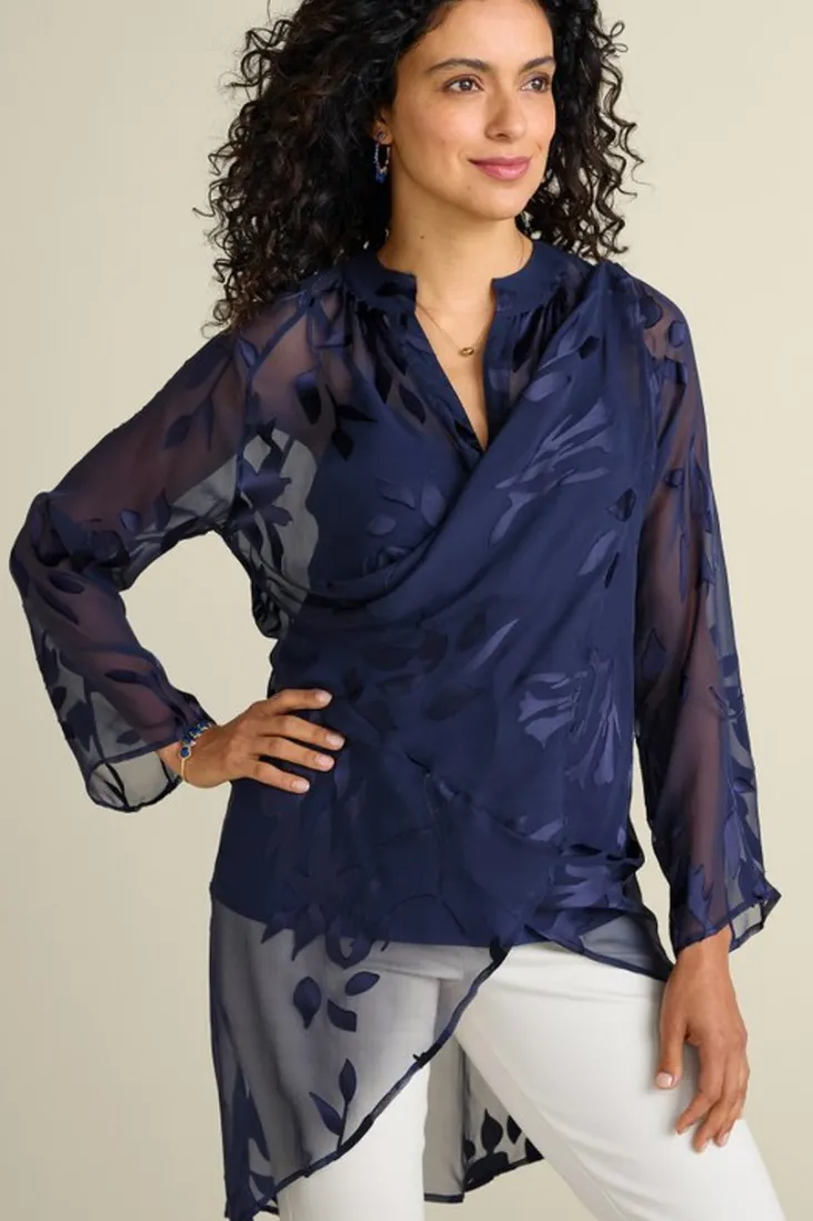 Clearance Soft Surroundings Silk Convertible Shirt & Cami Navy