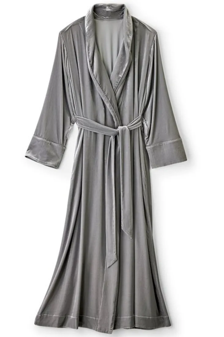 Soft Surroundings Silk Velvet Robe PlatinumGrey