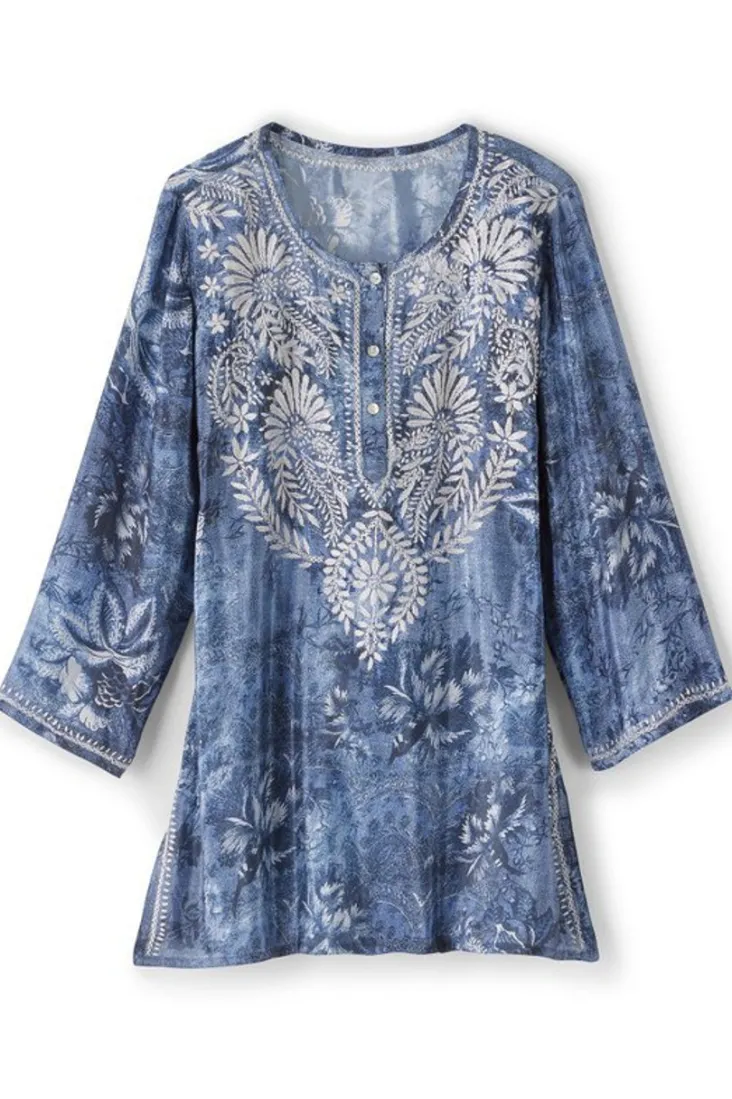 Online Soft Surroundings Silvia Embroidered Tunic BlueMulti