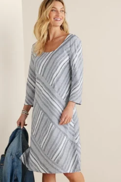 Best Soft Surroundings Sonya Linen Dress White/Blue