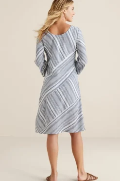 Best Soft Surroundings Sonya Linen Dress White/Blue