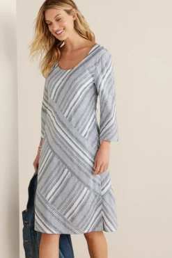 Best Soft Surroundings Sonya Linen Dress White/Blue
