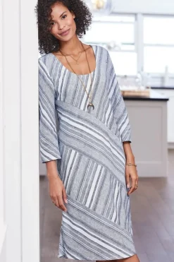 Best Soft Surroundings Sonya Linen Dress White/Blue