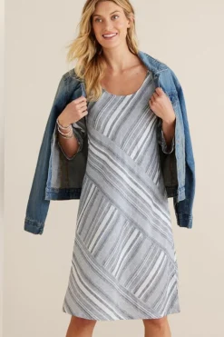 Best Soft Surroundings Sonya Linen Dress White/Blue