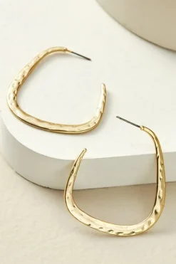 New Soft Surroundings Soreli Hammered Hoop Earrings Gold