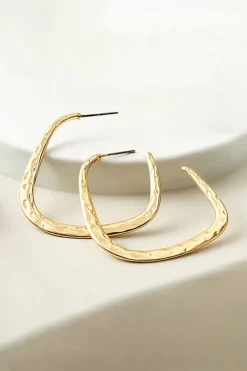 New Soft Surroundings Soreli Hammered Hoop Earrings Gold