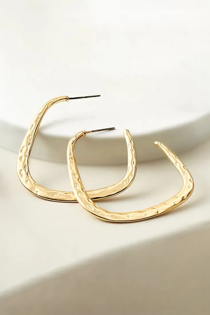 New Soft Surroundings Soreli Hammered Hoop Earrings Gold