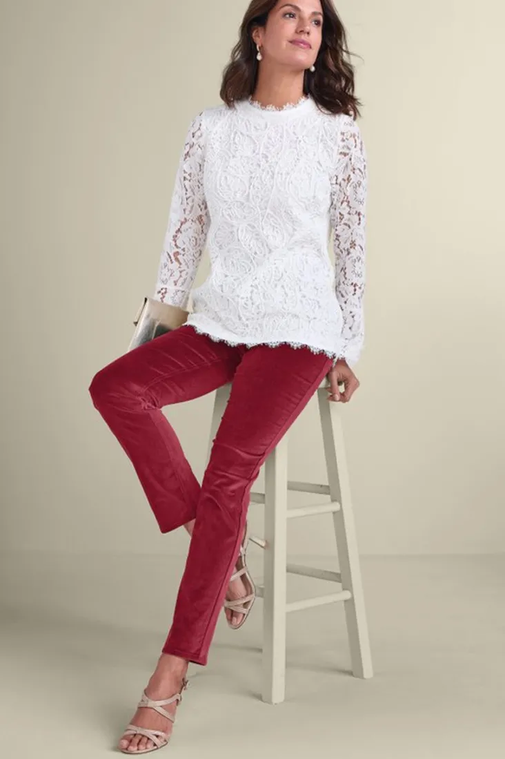 New Soft Surroundings Sutton Velveteen Pull-On Slim Leg Pants